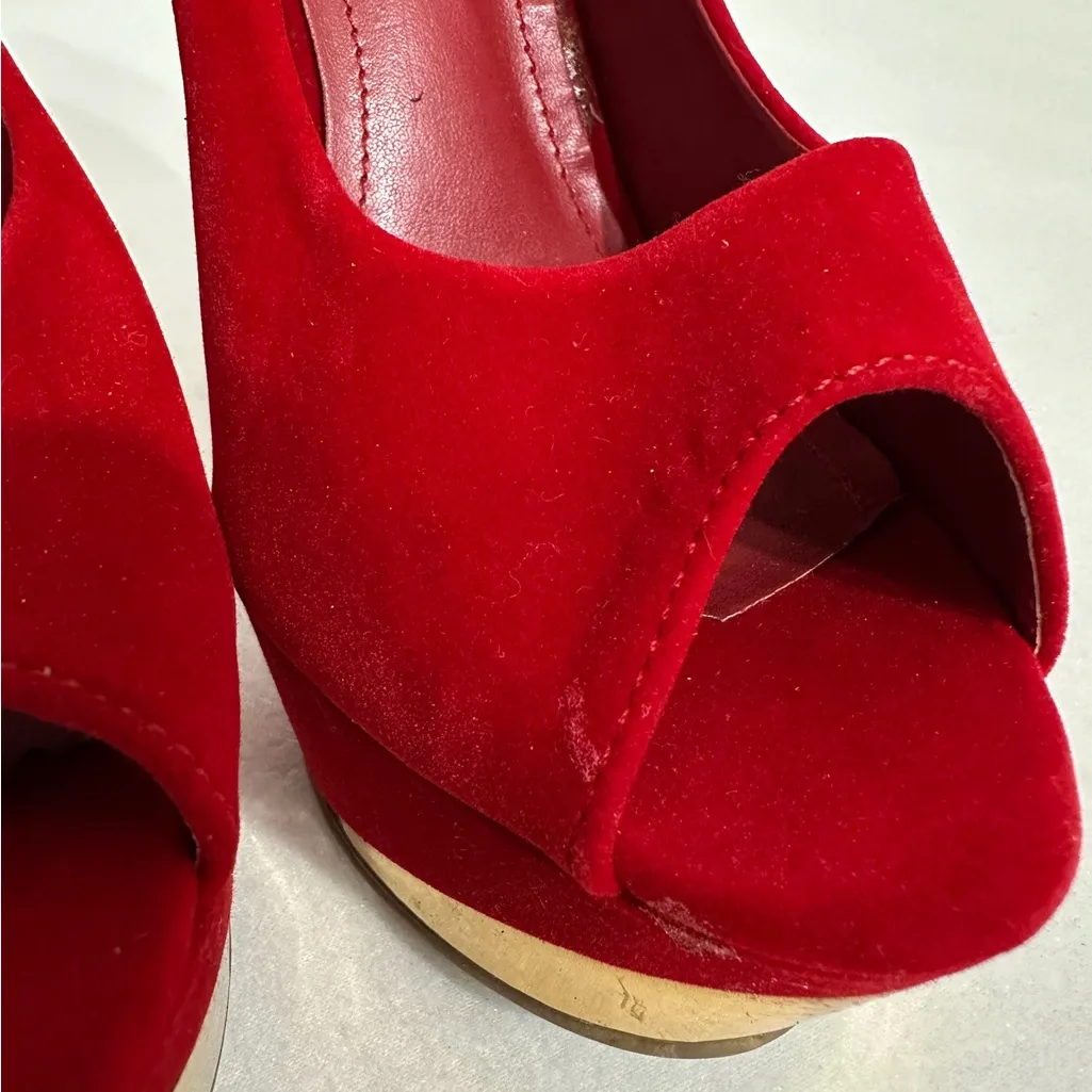 Shoedazzle Red Rhinestone Stiletto Platform Heels Size 9 Y2K Sparkle Glam Pumps - Image 8