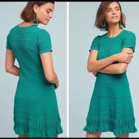 Anthropologie Maeve Promenade Pointelle Green Knit Dress NEW Size Small - Image 2
