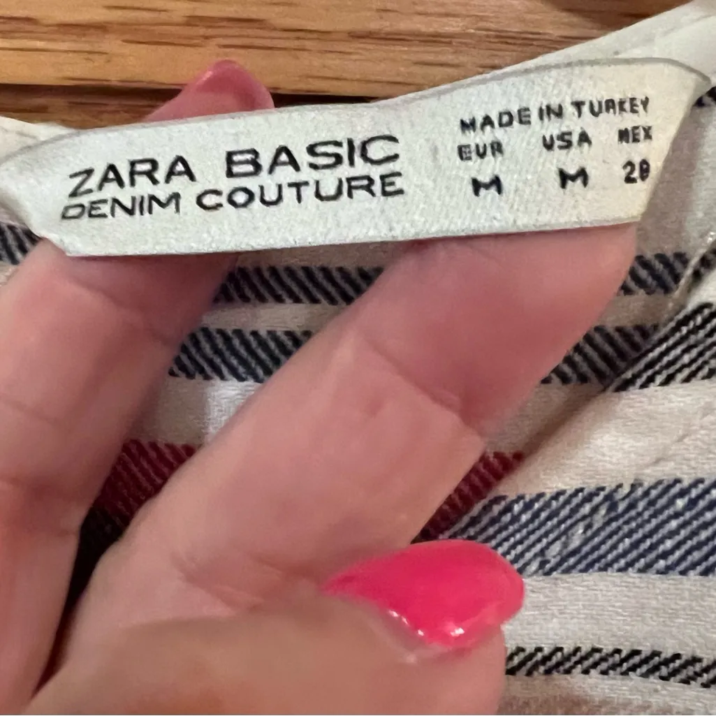 ZARA Basic Denim Couture Boho‎ Beachy Coastal Cruise Striped Dress Size Medium - Image 4
