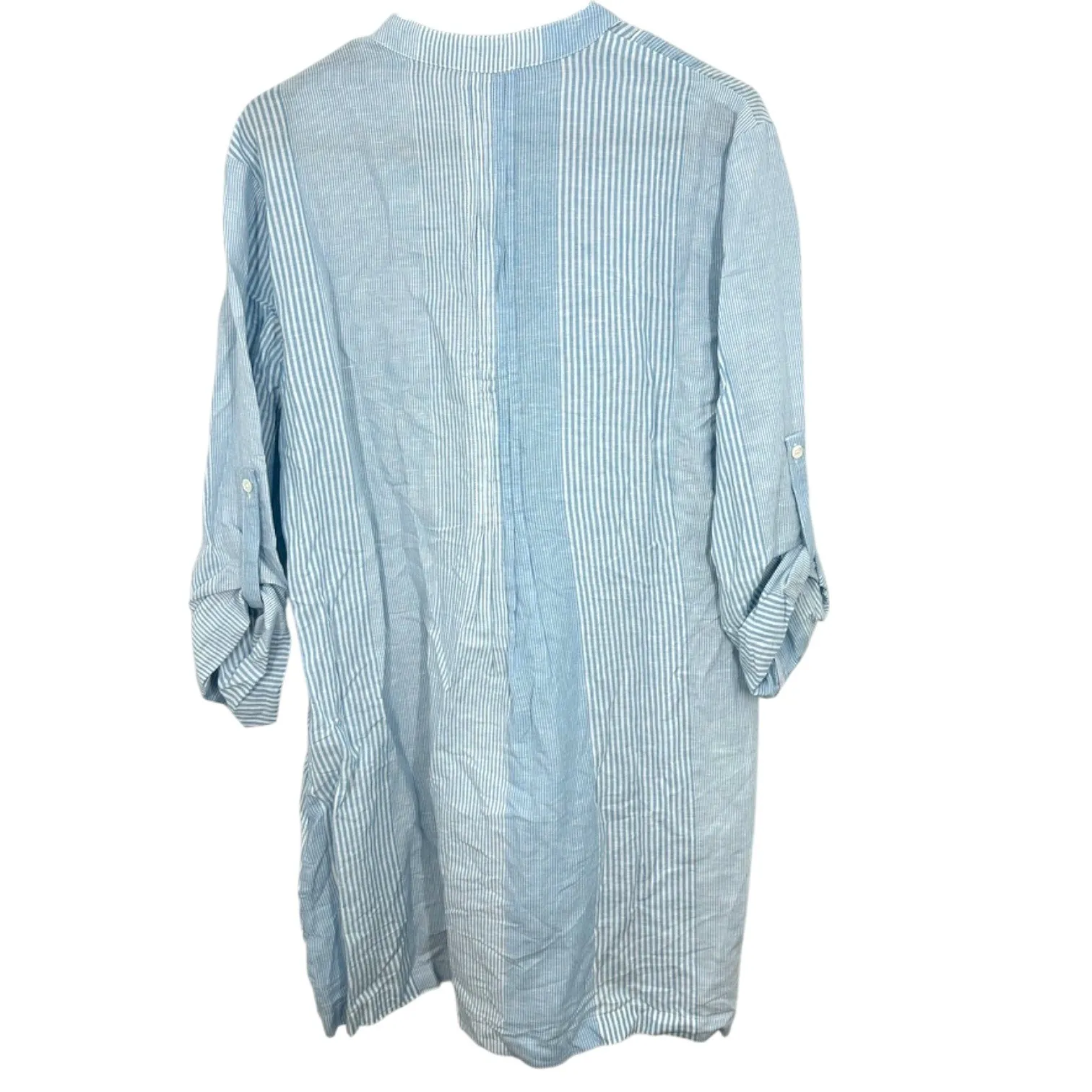 Madewell Striped V Neck Pleated Tunic Shirt Dress Linen Cotton Blend Size Medium - Image 3