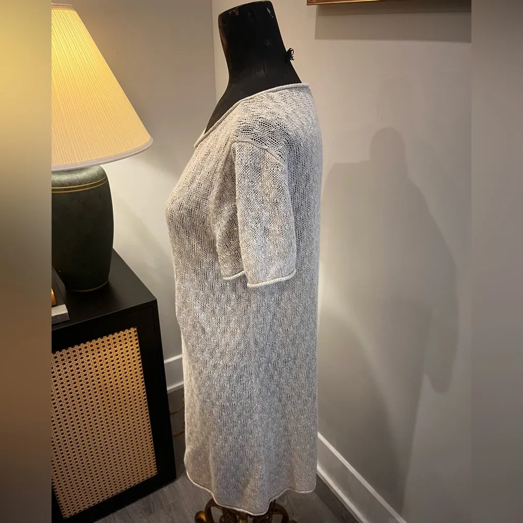 Eileen Fisher 100% Linen Tan Knit Short Sleeve Beach Cover-up Dress Size Large - Image 3