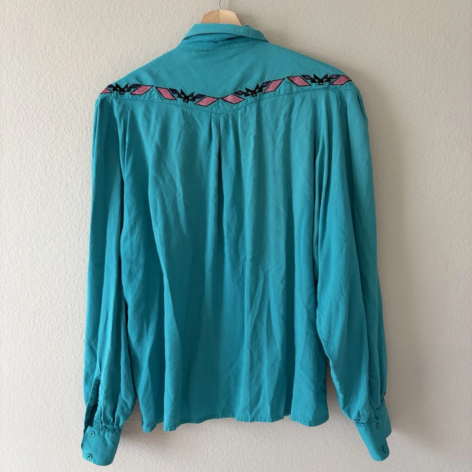 Wrangler Western Vintage Turquoise Long Sleeve Top Womens Size L - Image 3