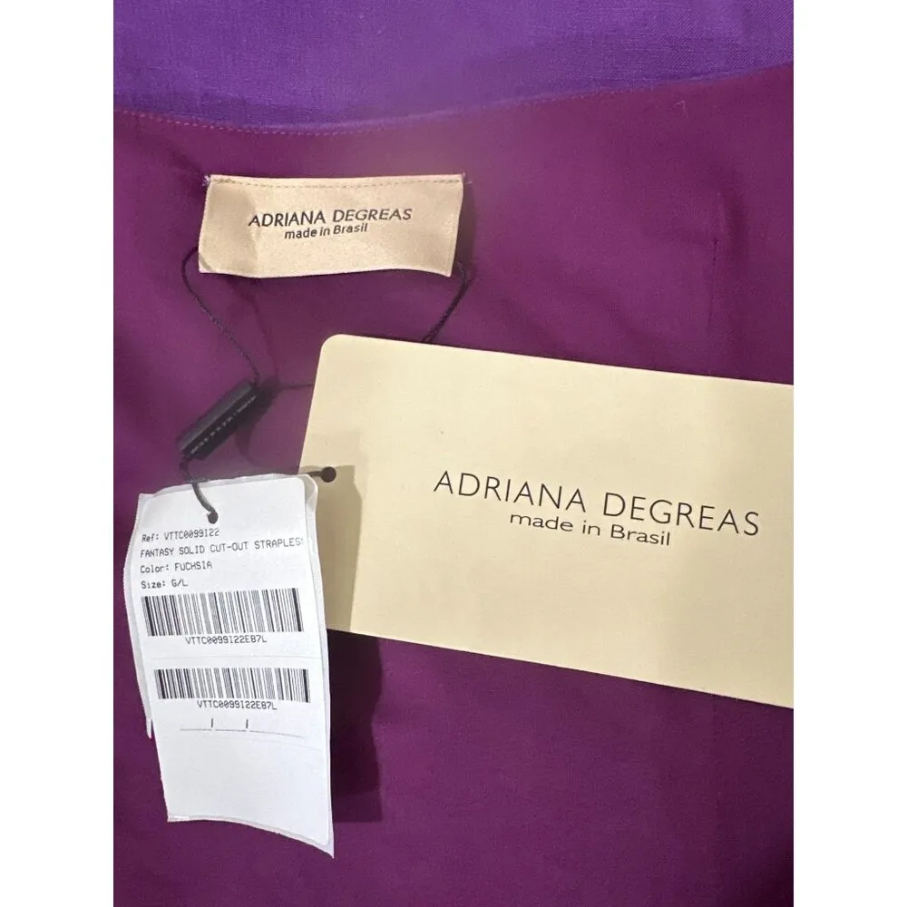 Adriana Degreas Fantasy Strapless Midi Dress in Fuchsia Large New Womens Linen Purple - Image 8