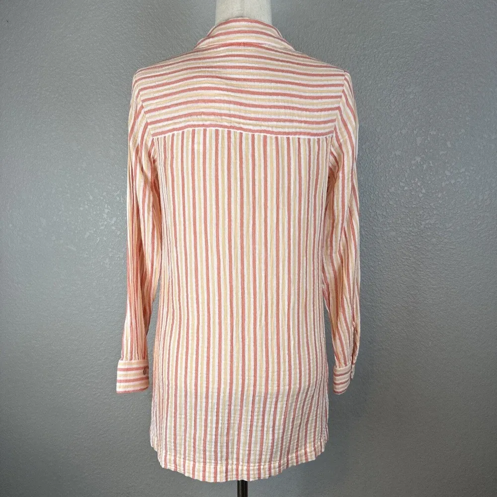 Soft Surroundings Escambia Gauze Tunic Shirt Size XS Orange White Stripe Cotton - Image 6