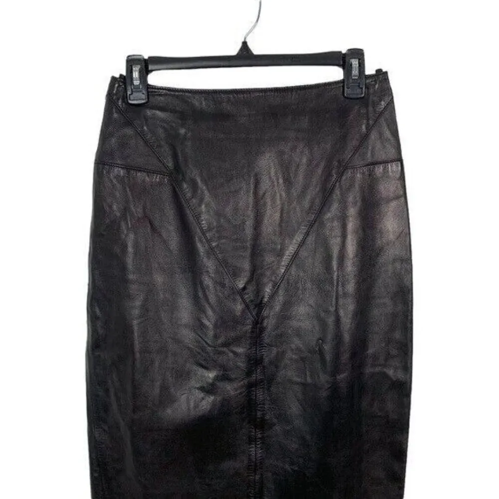 Viadana Black Leather Skirt 42 Back Zip Pencil Edgy Officewear Minimalist - Image 2