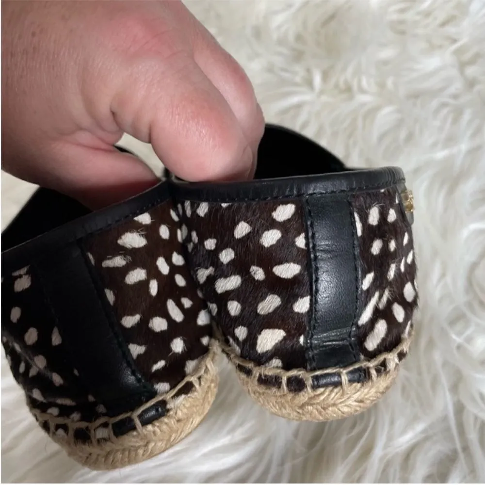 Tory Burch Black and White Mckenzie Dotted Pony Espadrille Slip‎ On Flats 7.5 - Image 6