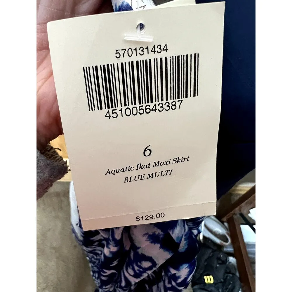 Boston Proper womens size 6 skirt Aquatic Ikat Maxi blue/white lined formal - Image 7