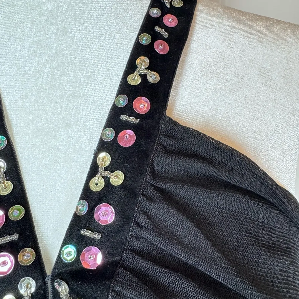 Y2K Whimsigoth Velvet Sequin Halter Top Fairycore Goth Flirty Boho 14/16 - Image 4