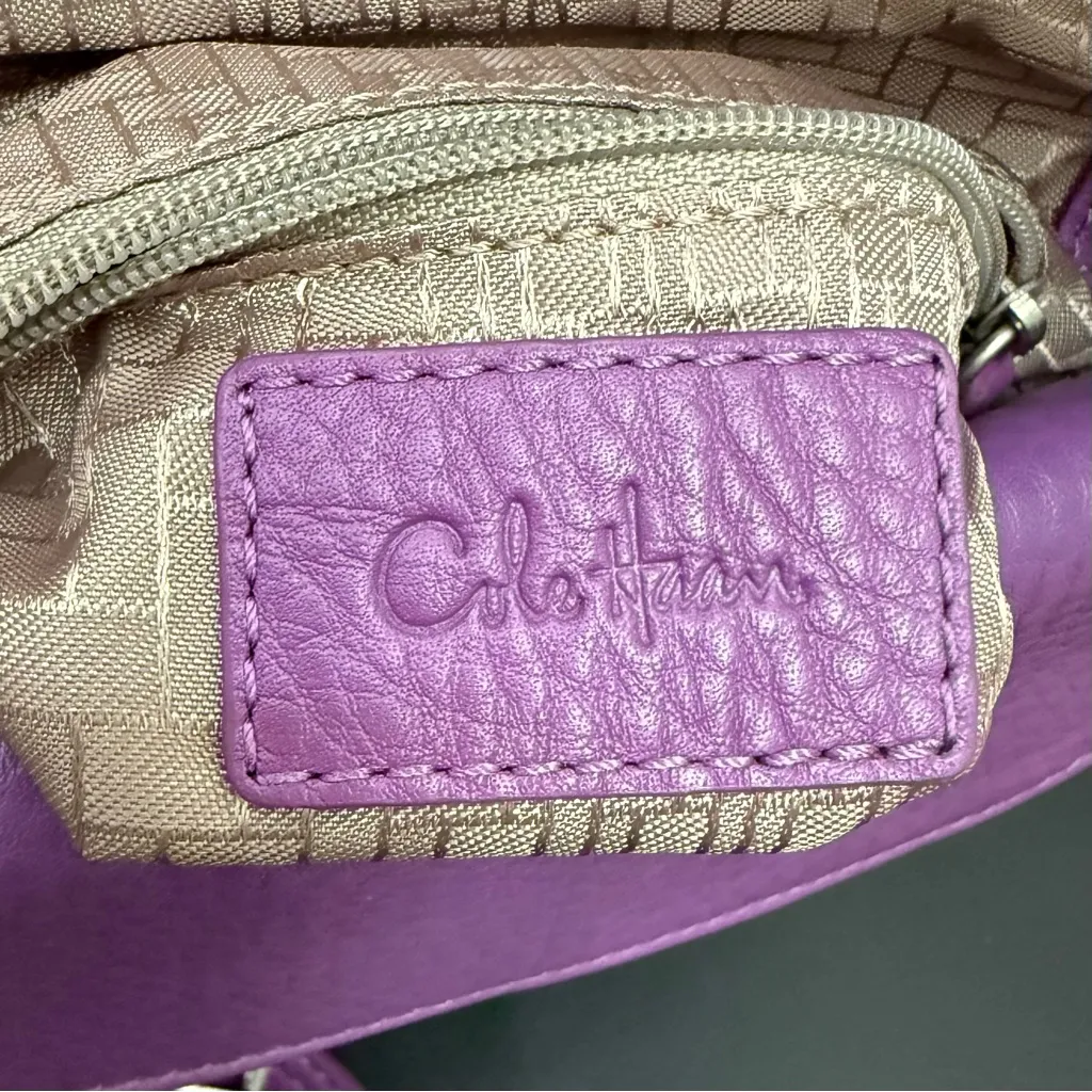 COLE HAAN Purple Pebbled Leather Flap Front Magnetic Clasp Crossbody Bag - Image 13