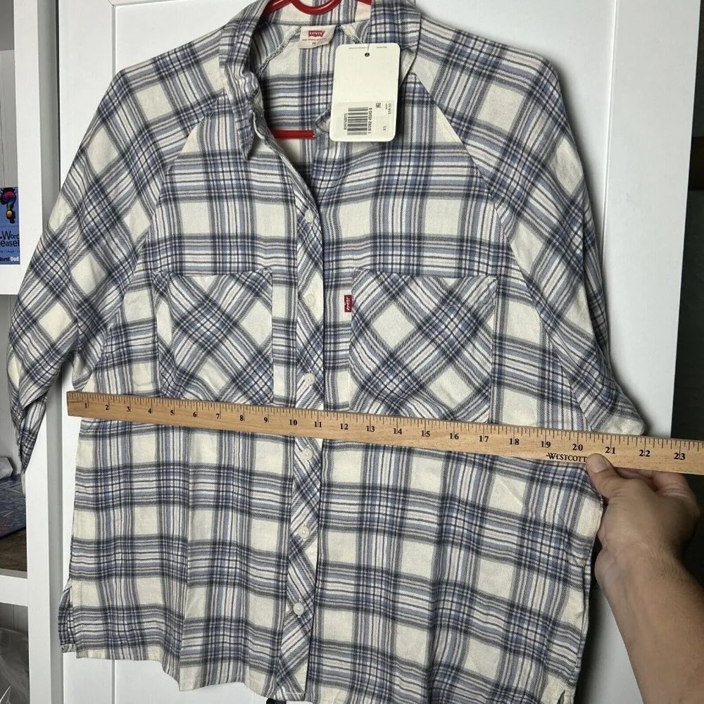 Levi's Flannel Long Sleeve Shirt Women's‎ Size XS Plaid Pink Blue White NWT - Image 7