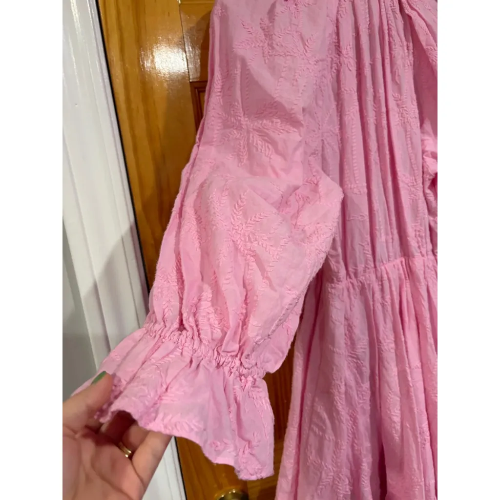 Womens Maje Rybiza Belted Long Sleeve Pink Boho Romantic Ruffled Mini Dress - Image 6