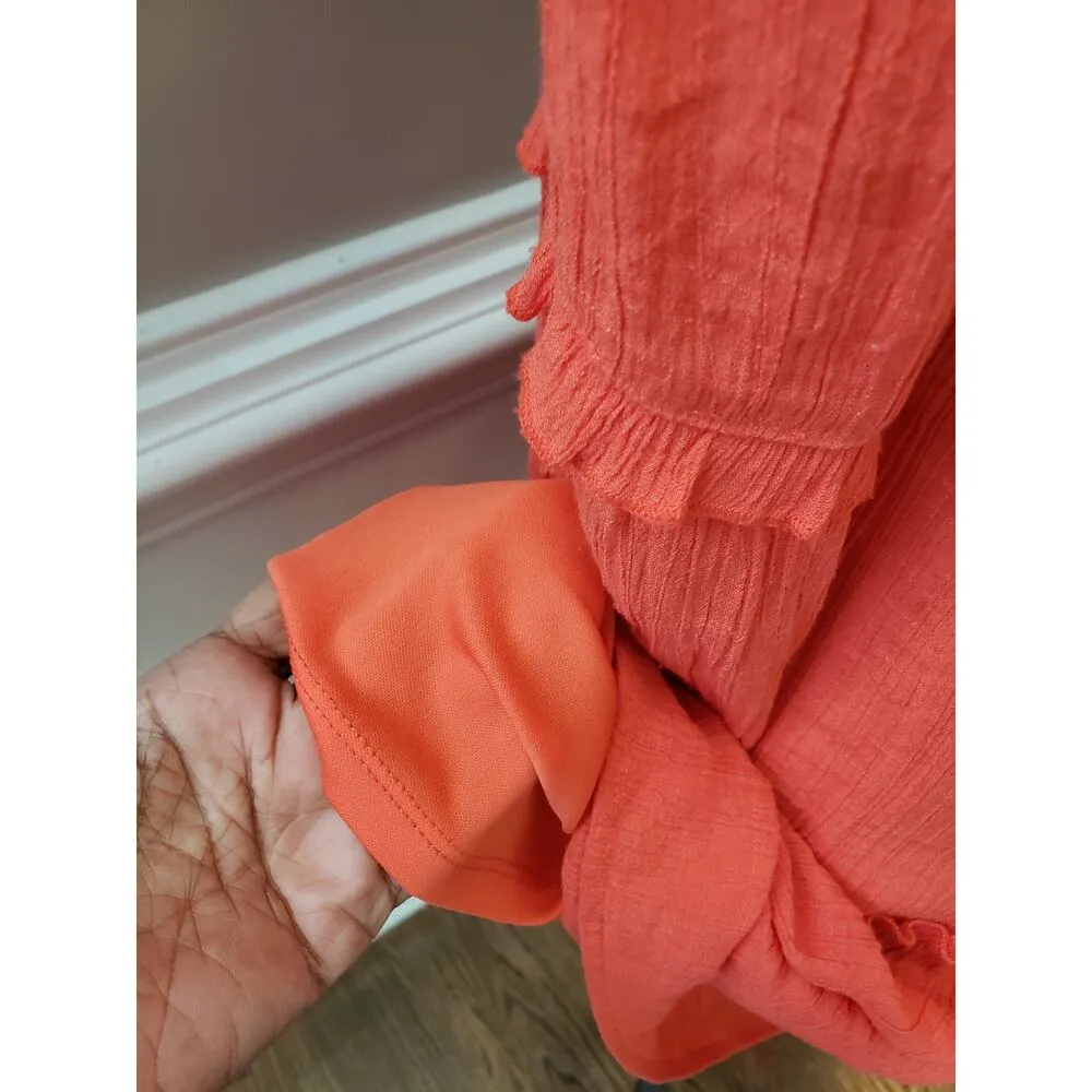 Harper 241 A-Line Dress Womens Small Coral Balloon Sleeve Frill Hem Lined - Image 10