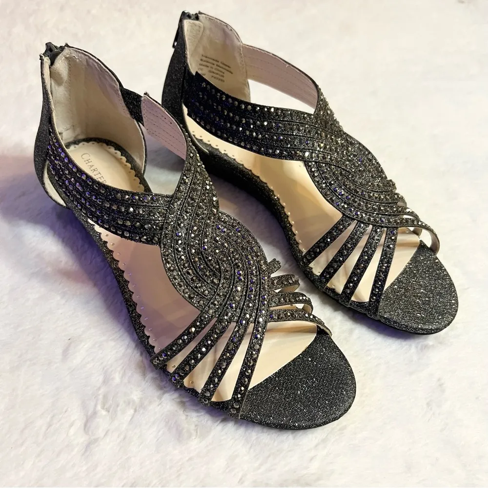 Charter Club Pewter Rhinestone Embellished Strappy Wedge Sandals Size 7.5 - Image 4