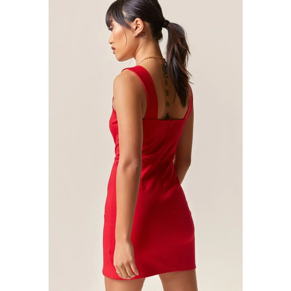 Francesca’s Ellie Square Neck Mini Slit Dress Red NWT Large Women’s Blue Rain - Image 3