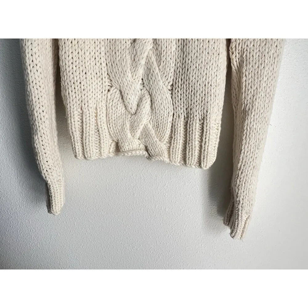 J Crew 100% Wool Aran Style Cable Knit Fisherman Hand Knit Turtleneck Sweater M - Image 4