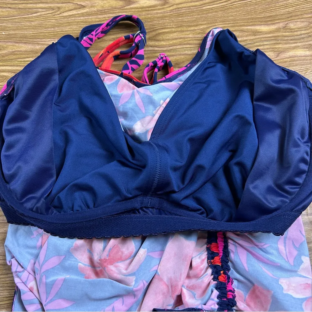Lands’ End Bra Size Underwire Tankini Top Floral Tropical - Size 16 DDD - Image 5