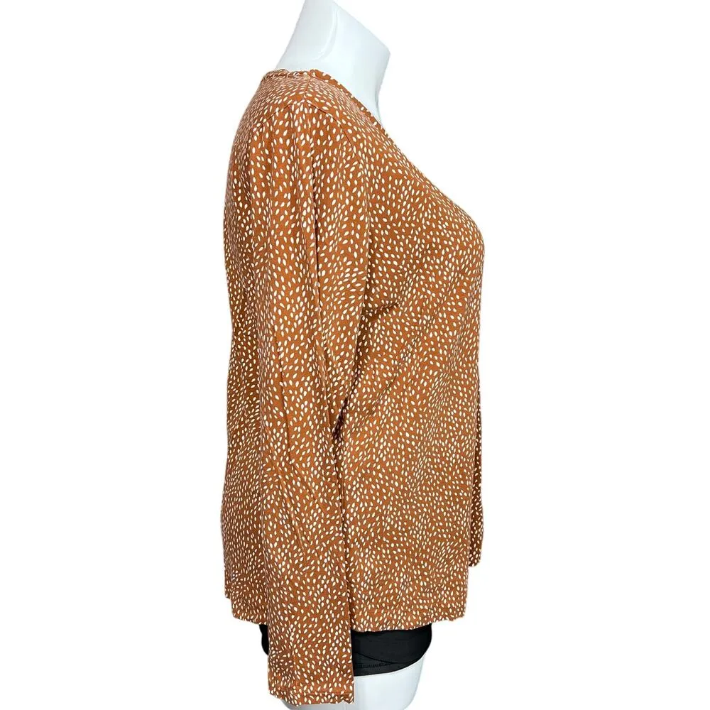 Duluth Trading Co Womens Polka Dot T Shirt Top Long Sleeves Brown White XL - Image 2