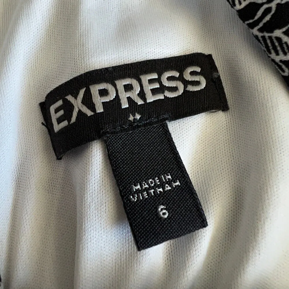 Express Dress Size 6 Floral Sleeveless Skater High Neck Black And White - Image 3
