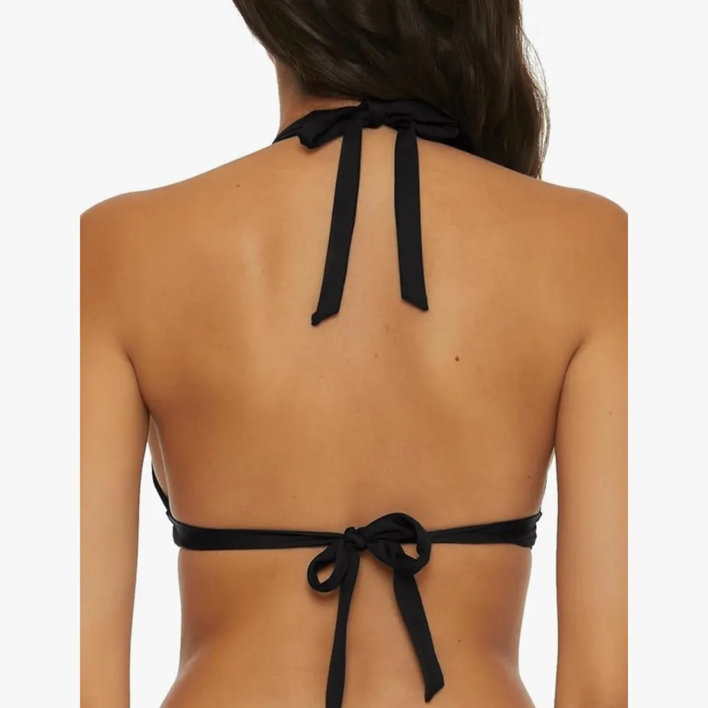 BECCA Women's Modern Edge Halter Bikini Top Adjustable Tie Back Black Large - Image 2