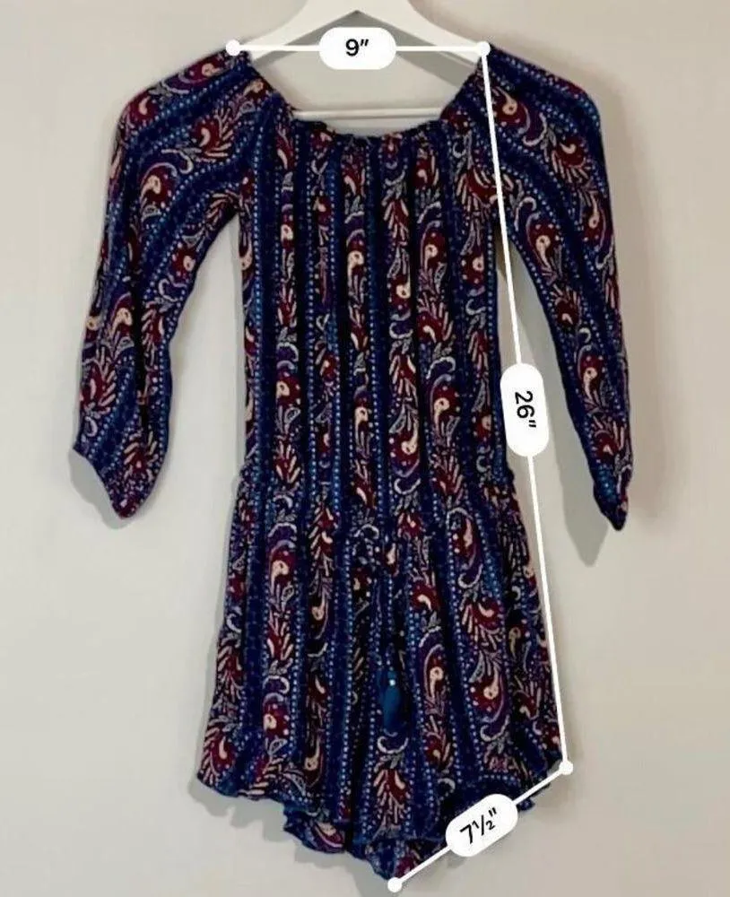 American Eagle Outfitters Womens Pocket Drawstring Romper Blue Boho Size XXS EUC - Image 7