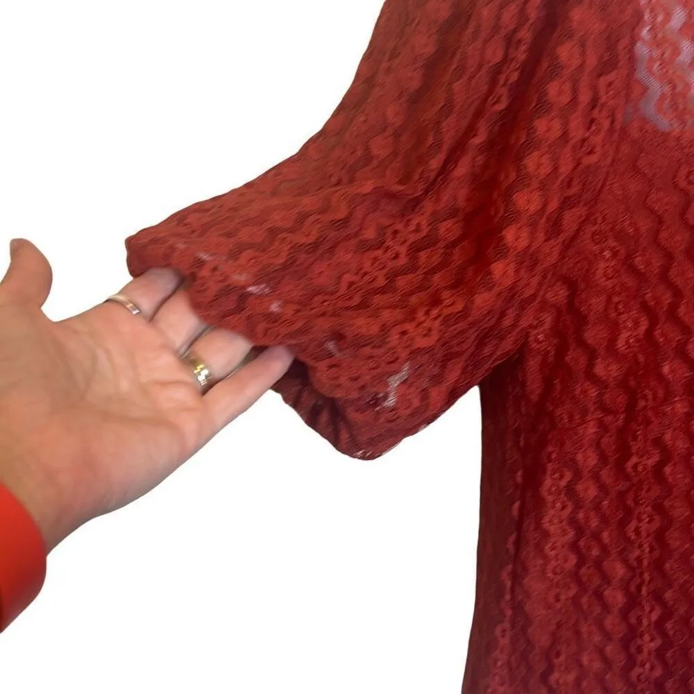 Haute Monde Short Puff Sleeve Geometric Lace Sheer NWT Orange Medium Workwear - Image 4