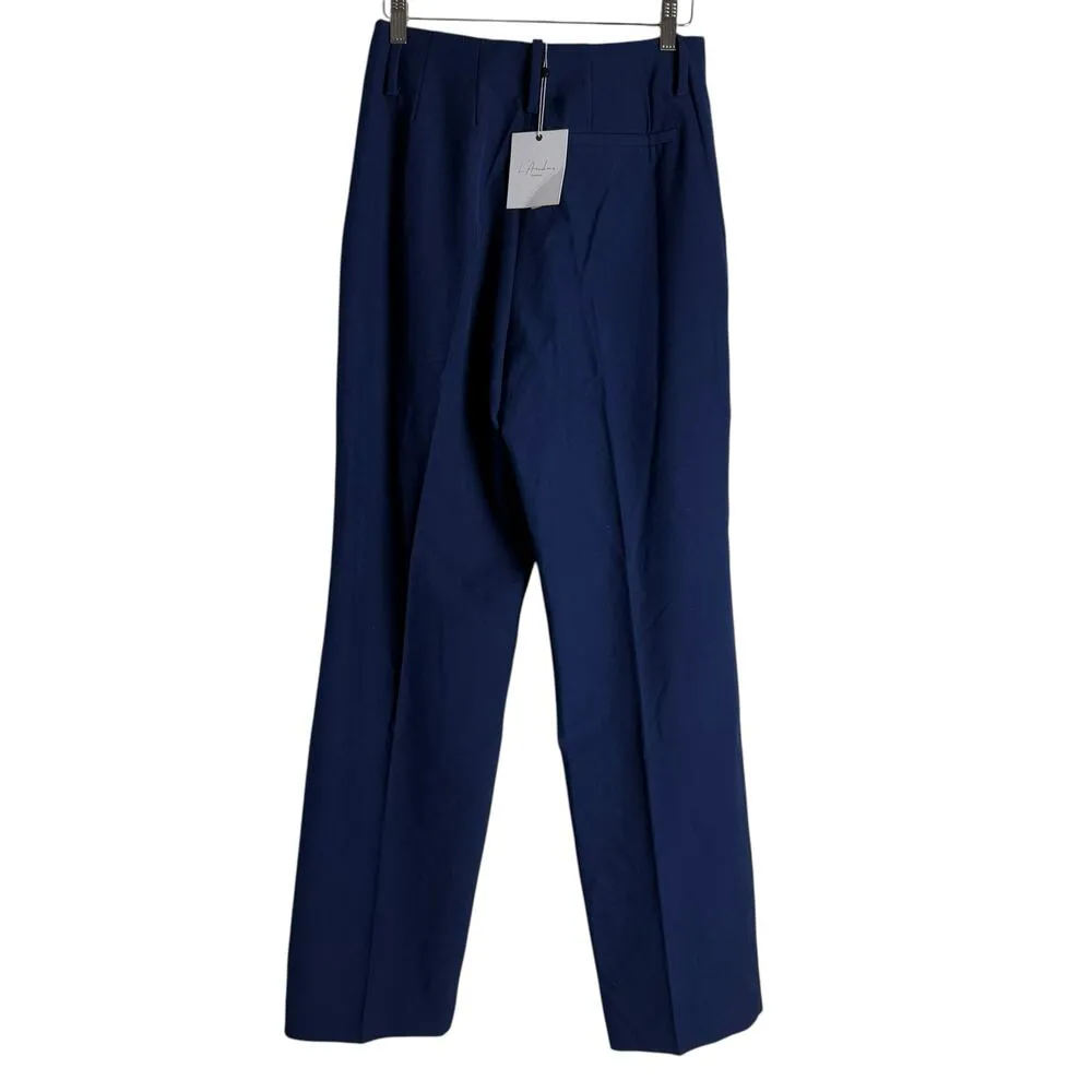 L’Academie Obie Navy Blue Straight Leg High Waisted Trouser Pants Size Small - Image 10