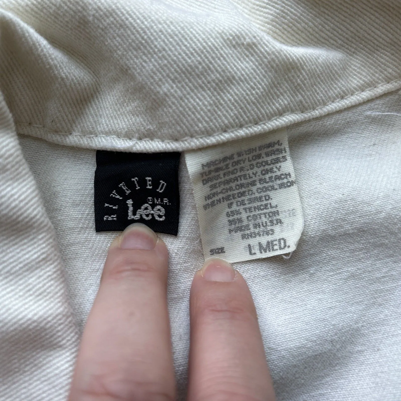 Vintage Lee Riveted Denim Jean Dress Jumper And Jacket Set Cream Union Made M/L - Image 13