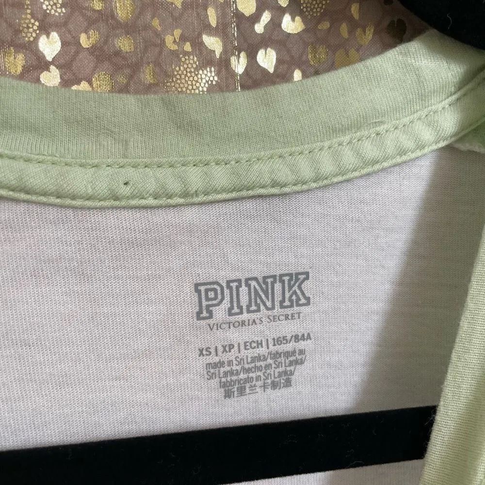 PINK Victorias Secret Light Green White Baseball Style T Shirt XS - Image 5