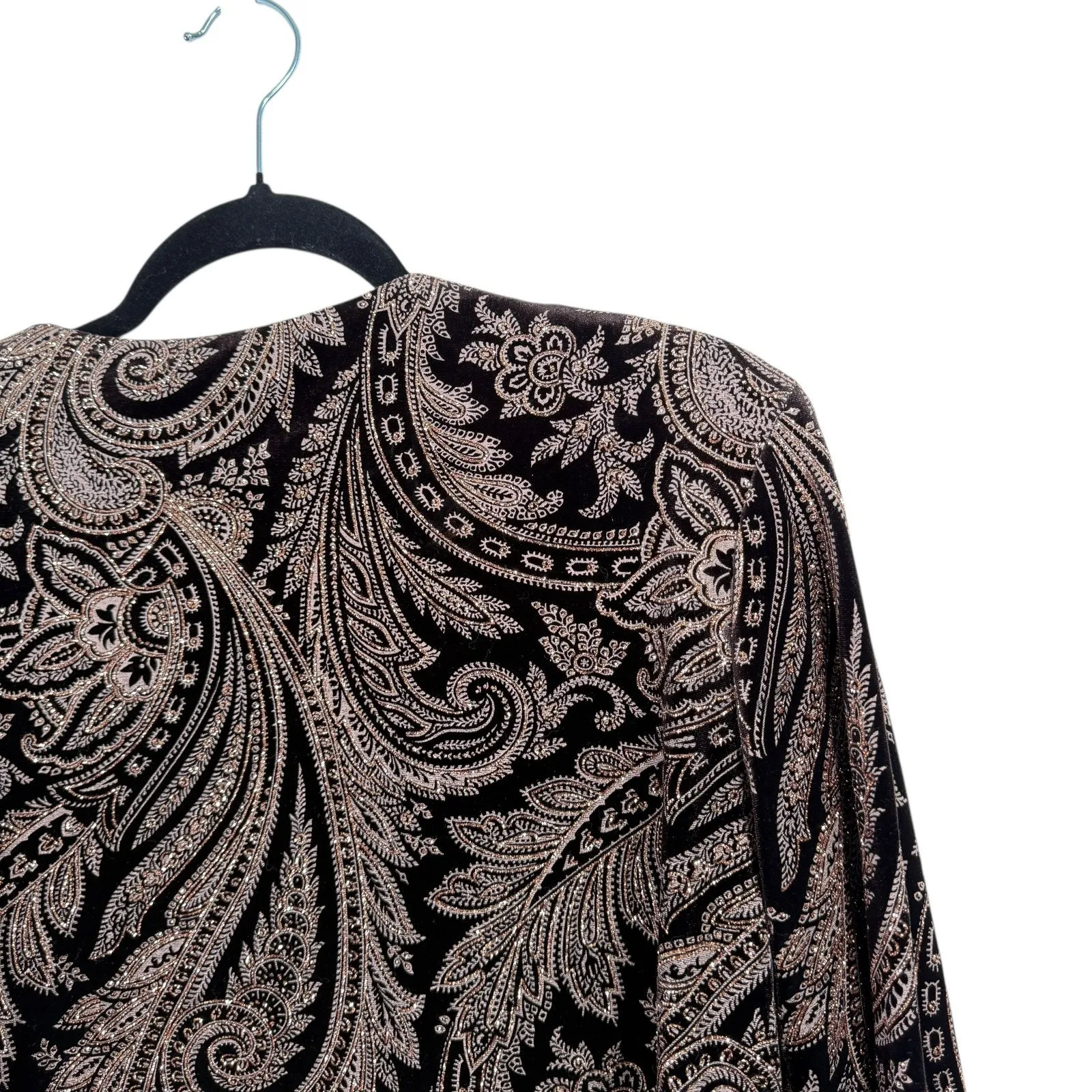 Xscape Brown Gold Sequin Paisley Velvet Jacket Party Cocktail Y2K Womens XL - Image 5