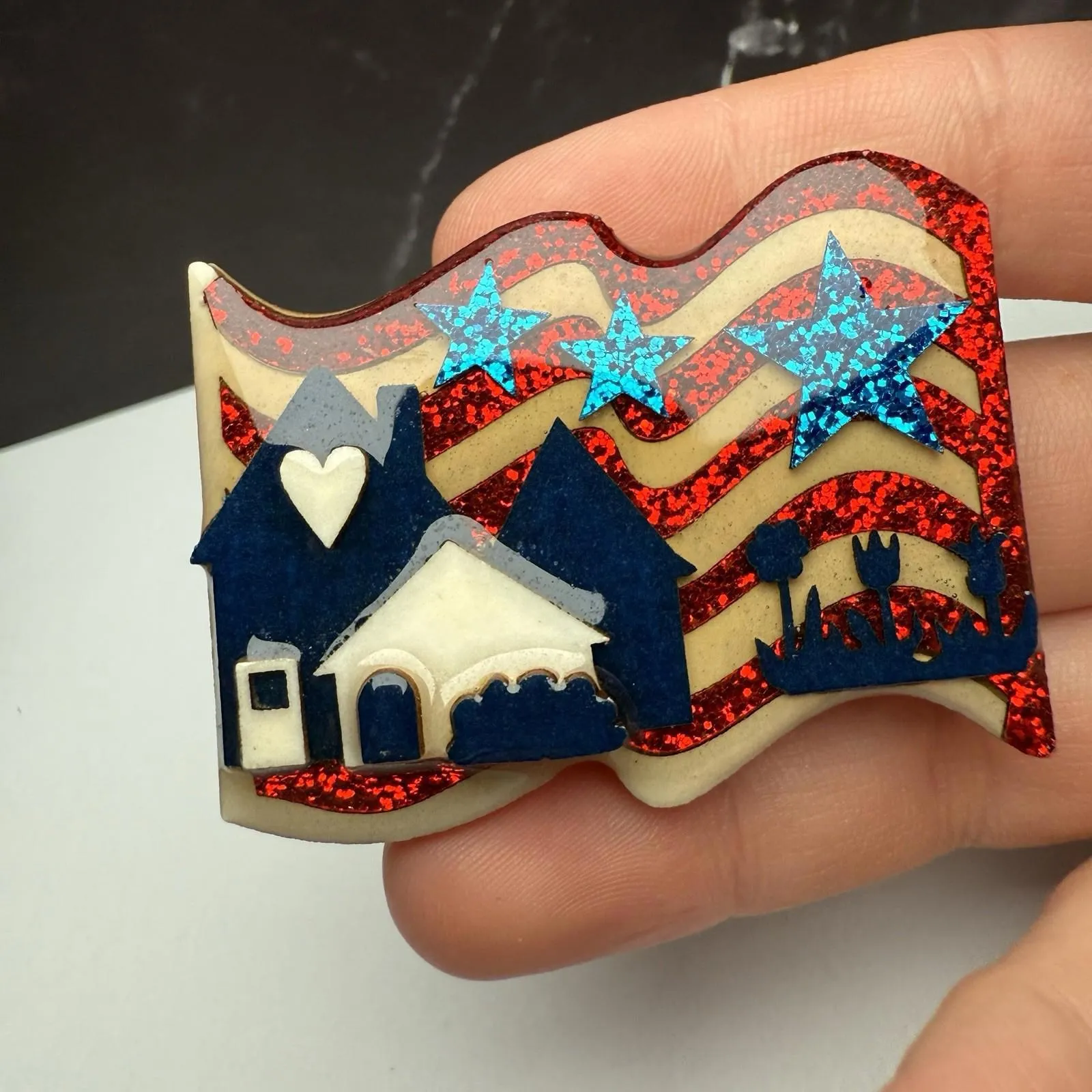 4th Of July Patriotic Theme Signed House Pins By Lucinda Brooch Pin Handcrafted - Image 14
