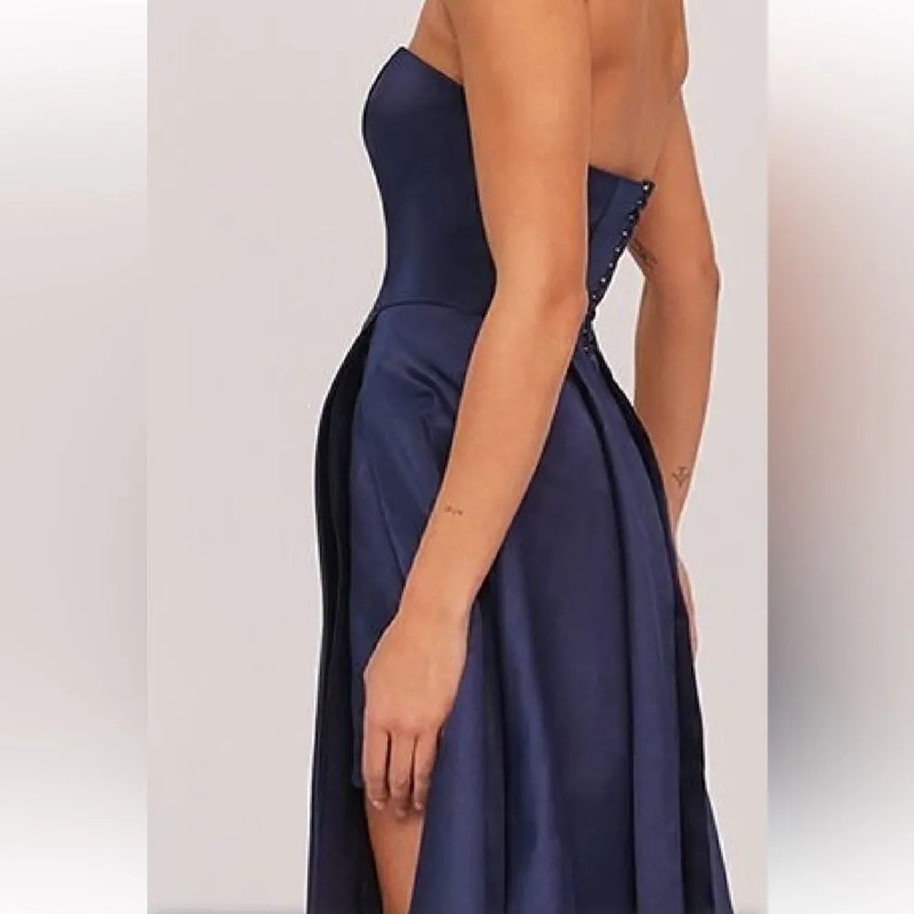 Fame and Partners Plus‎ Size Sarah Midi Gown Duchess Satin Navy Size 22 NWT - Image 2