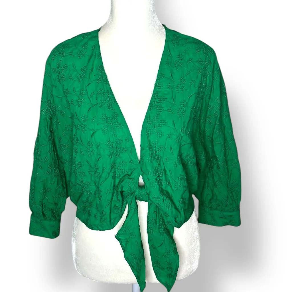 Zara Bright Green st Patrick’s Embroidered Stitch Boho Top - Image 2