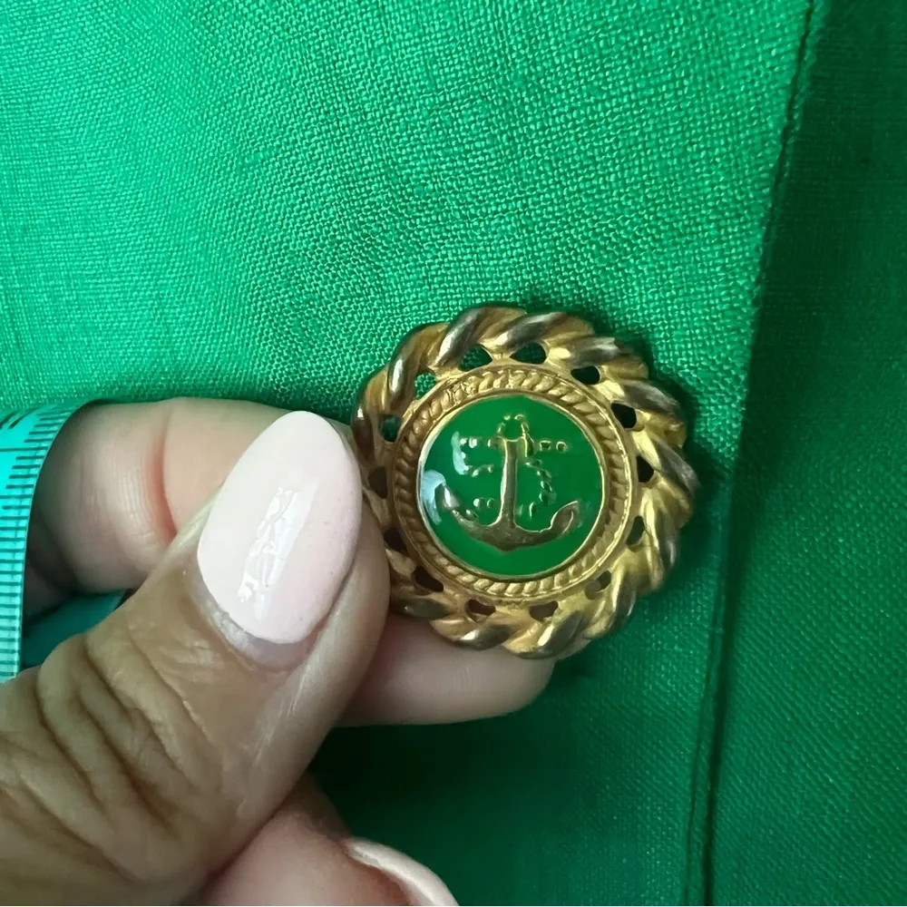 Vintage ANN TAYLOR 100% linen blazer Kelly green Women’s SIZE 2 collegiate crest - Image 6