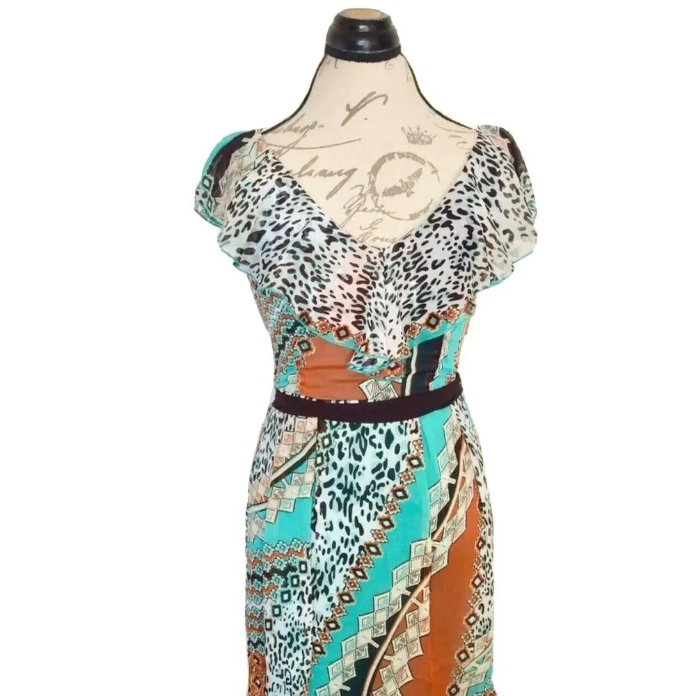 Bisou Bisou Dress Sz 4 Retro Animal Safari Boho Mob Wives Y2k 2000's Cocktail - Image 6