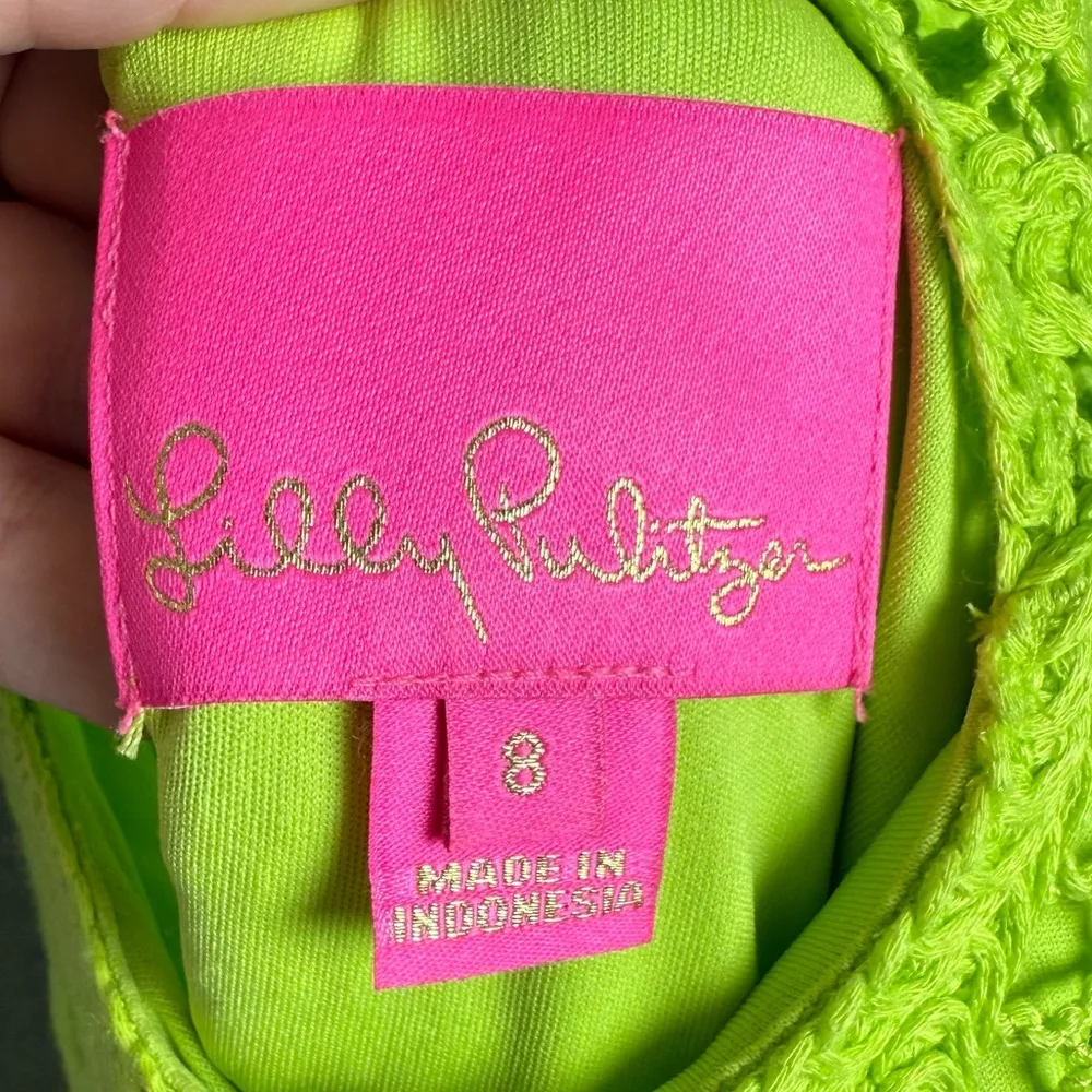 Lilly Pulitzer Women’s Seista Matcha Green Knit Battenburg Lace Shift Dress sz 8 - Image 8