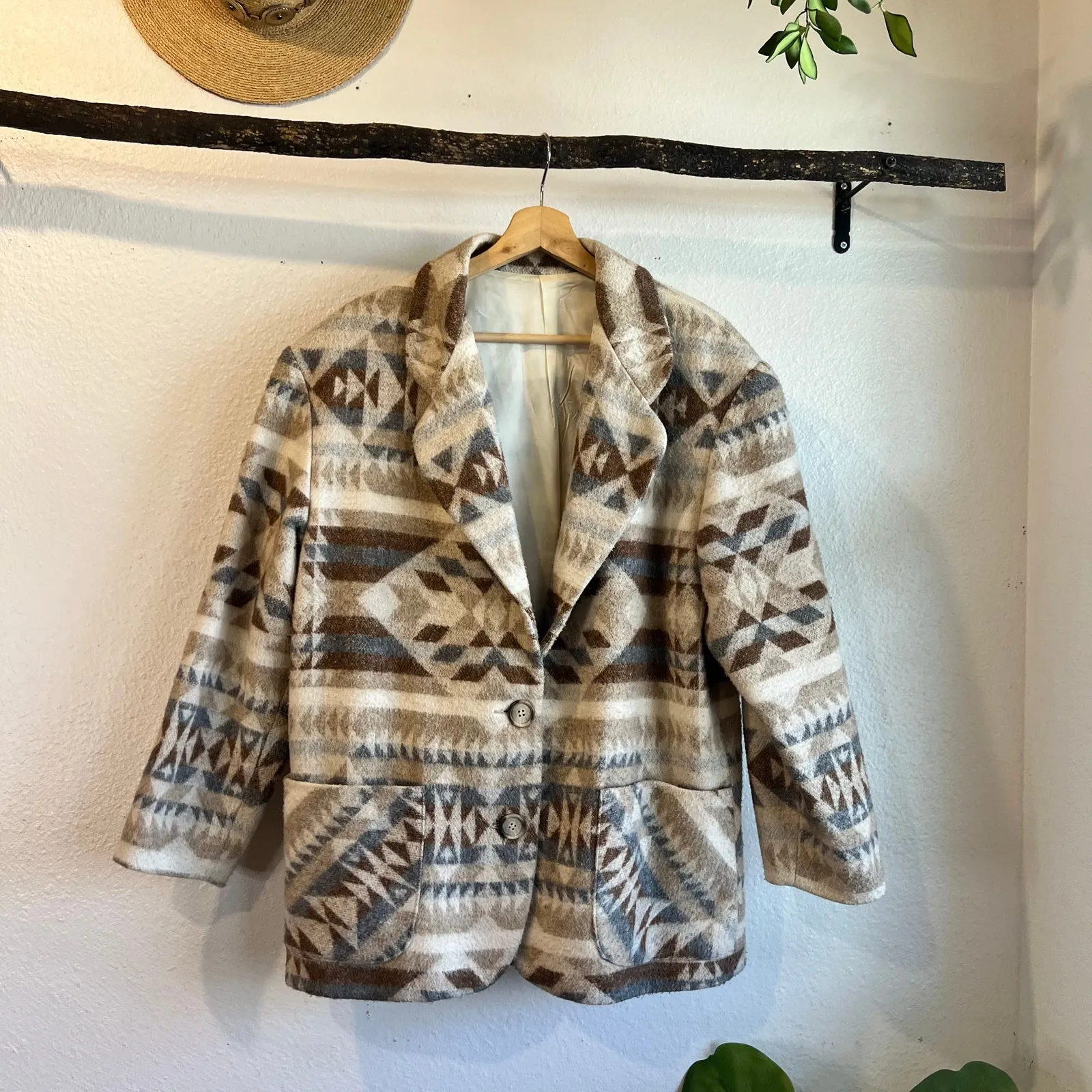 Italian Wool Blend Made USA Single Button Southwestern Blazer Jacket Size Medium Tan - Image 11