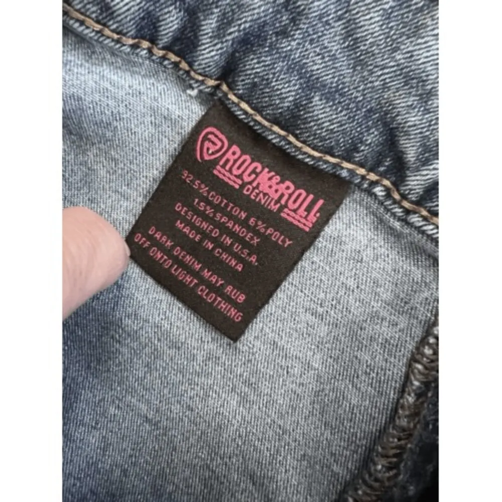 Rock & Roll Denim Bargain Button Bell Bottom Flare Jeans Size 27 X 34 Tall Rodeo Blue - Image 9