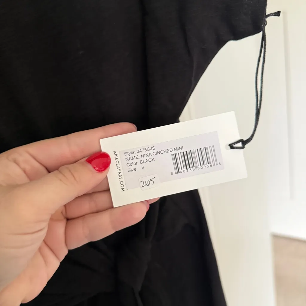 NWT Apiece Apart Nina Cinched Mini Black Dress Tie Detail New Short Sleeve - Image 5