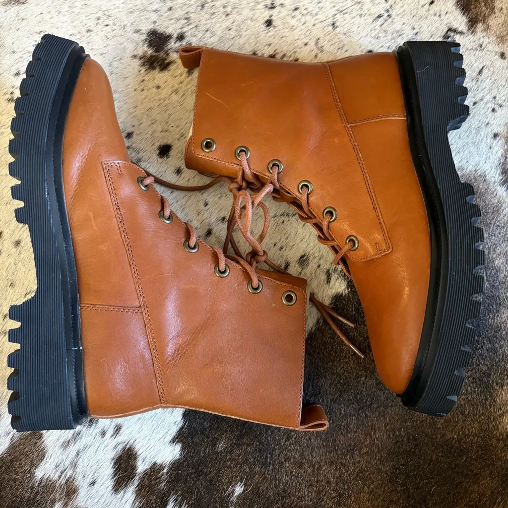 MADEWELL The Rayna Lace-Up‎ Boot In Leather English Saddle Size 9.5 Brown - Image 2