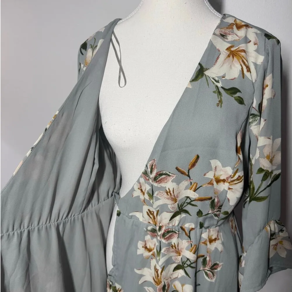 June & Hudson Dress Women Size M Floral Wrap Dress Easter Sunday Spring Ruffle Green Size M - Image 7