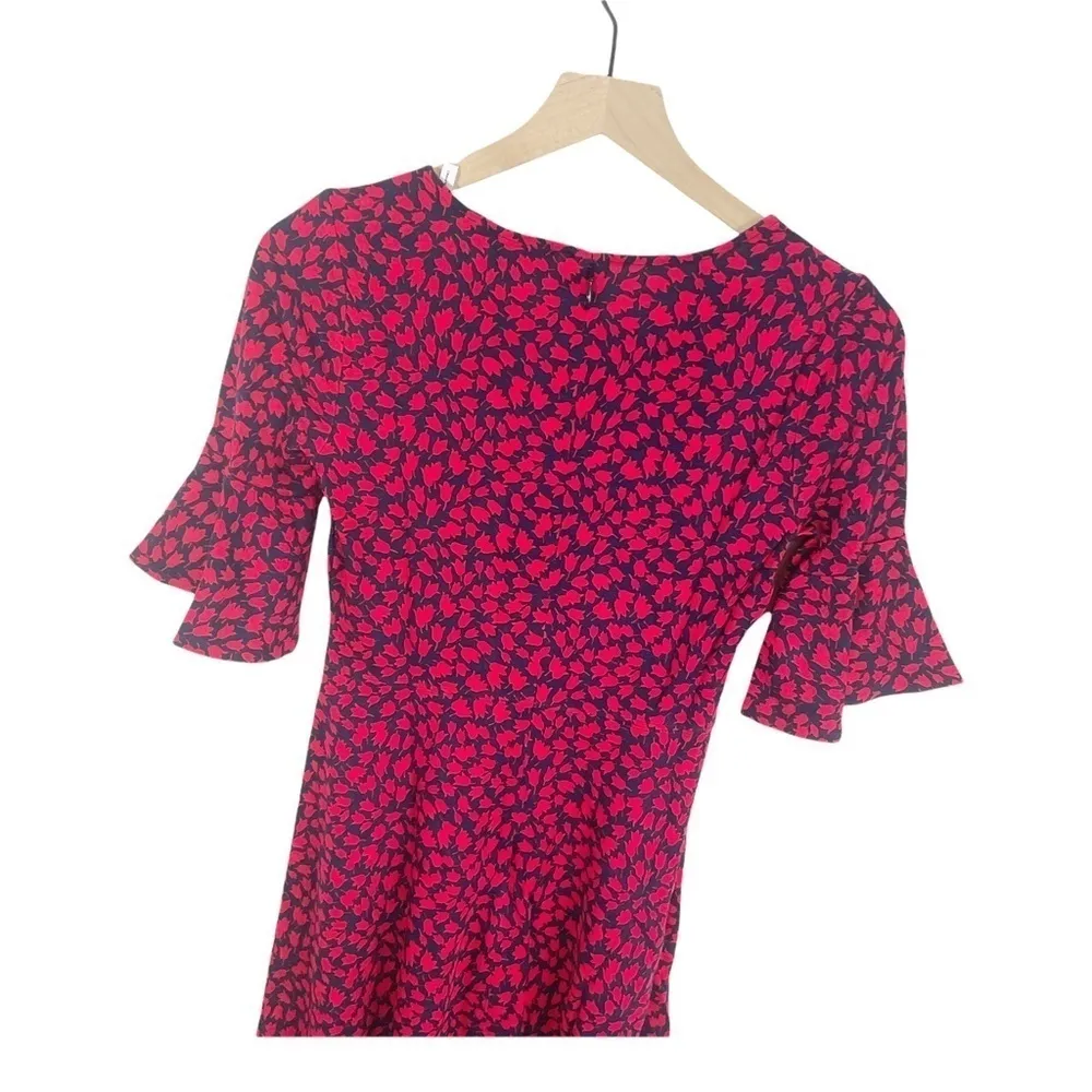 Lark & Ro Red Floral Ruffle Sleeve Fit/Flare Dress Blue Size 0 - Image 7