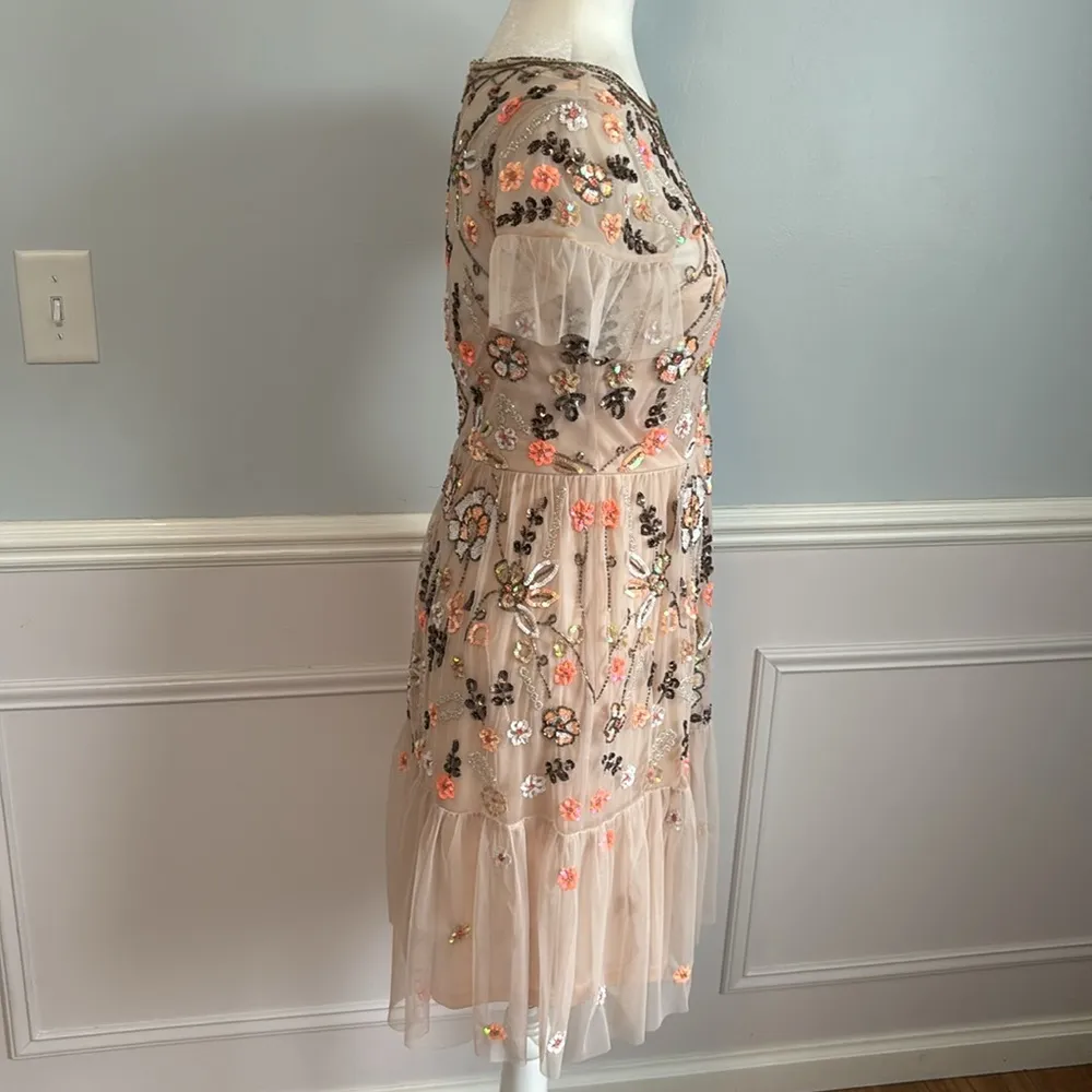 Gianni Bini Size 4 Blush Pink Floral Sequins Embellished Penny Dress Gown - Image 7