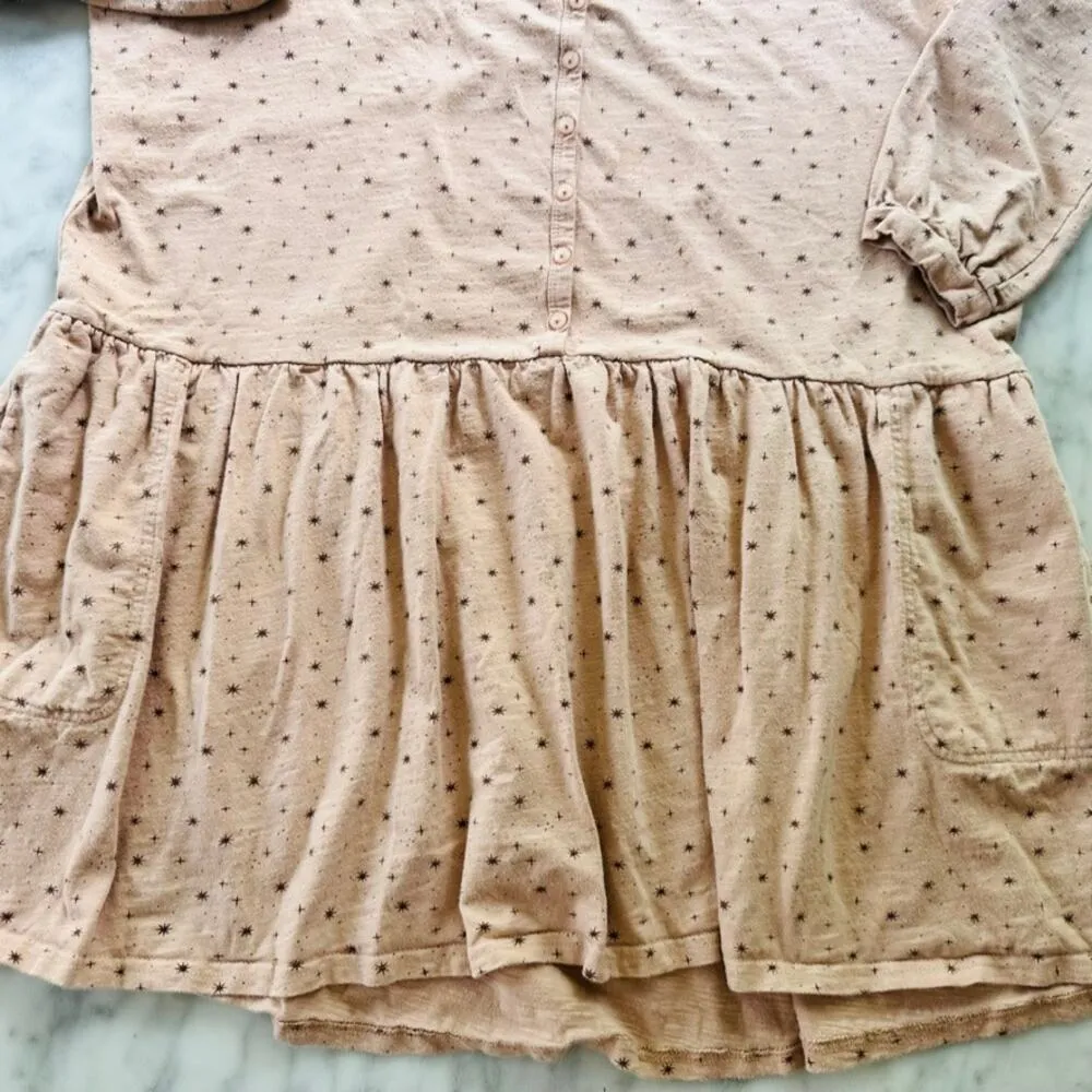 Rylee + Cru Dress Babydoll Tan Star Motif Size Small Casual Maternity Cotton Size M - Image 7