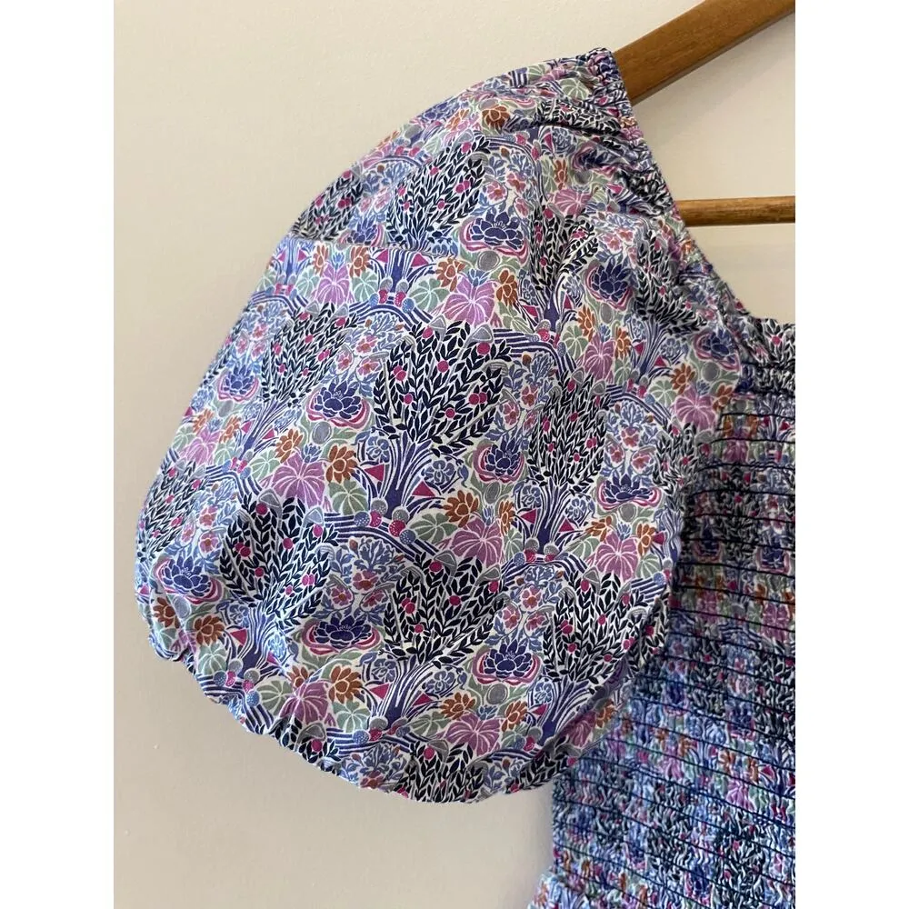 J Crew Smocked Squareneck Organic Cotton Top Liberty London Club Nouveau Fabric - Image 2