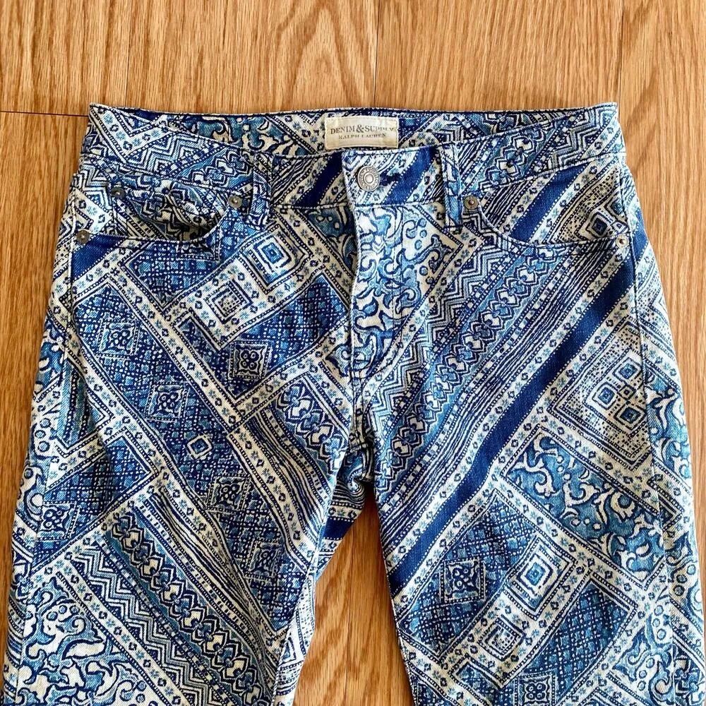 Ralph Lauren Denim & Supply Blue Paisley Maximalist Jeans Pants Womens 28 - Image 3