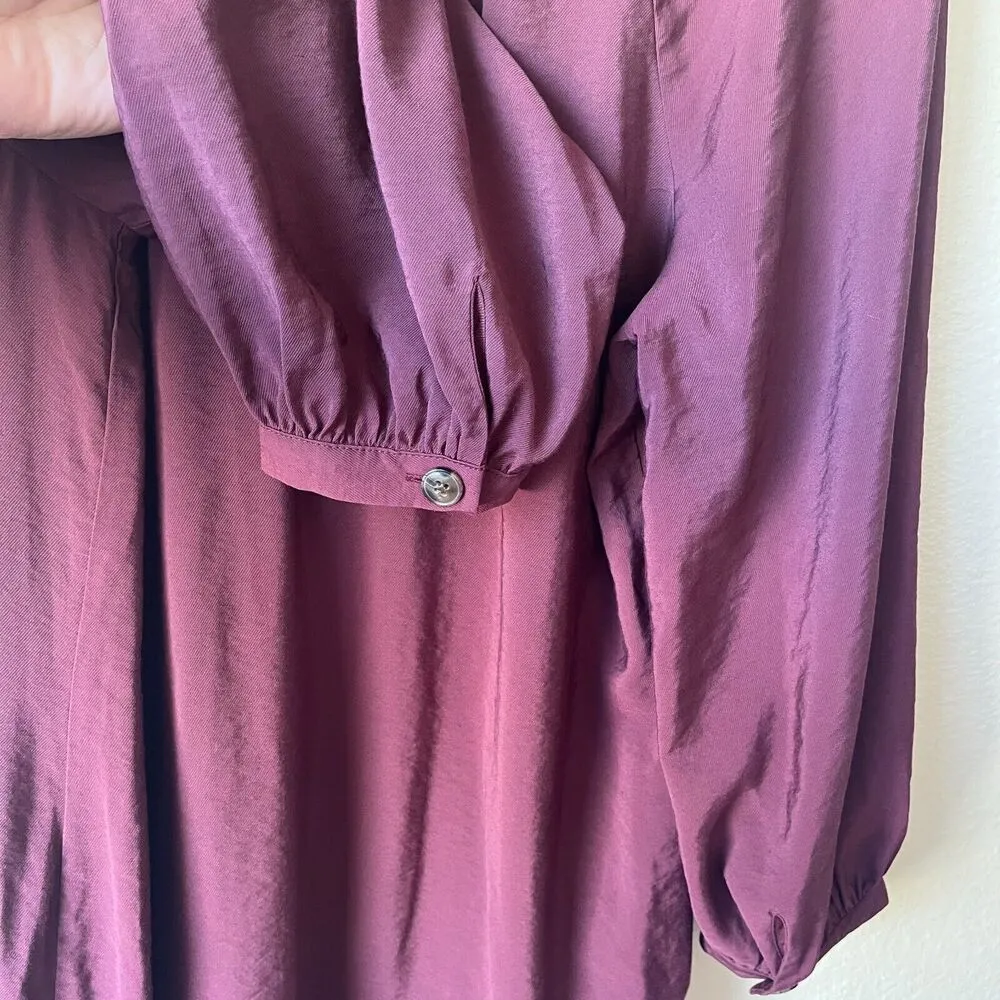 Whistles Enola Sack Dress Long Sleeve Ruffled Neck Burgundy Size Small - Image 3