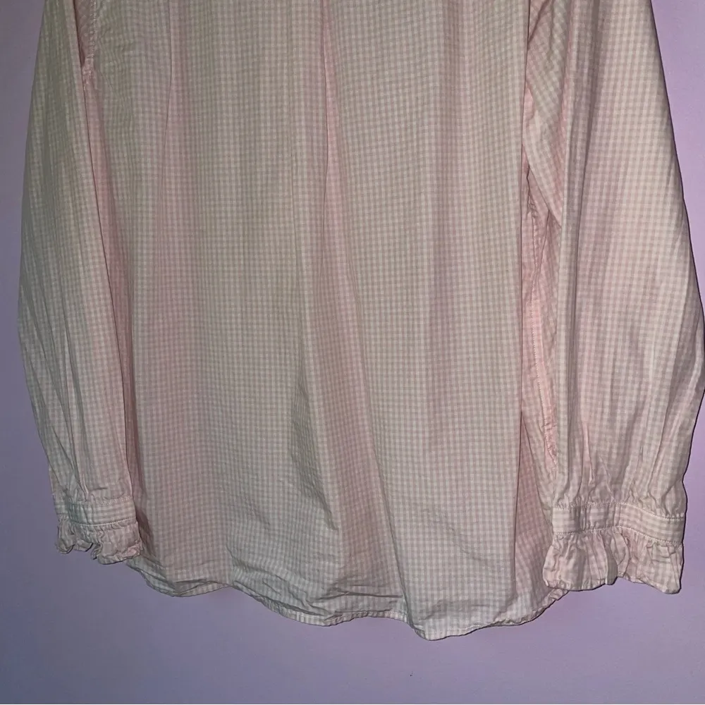 J Crew 18 Classic Button Shirt Pink Gingham Cotton Long Sleeve Ruffles - Image 8