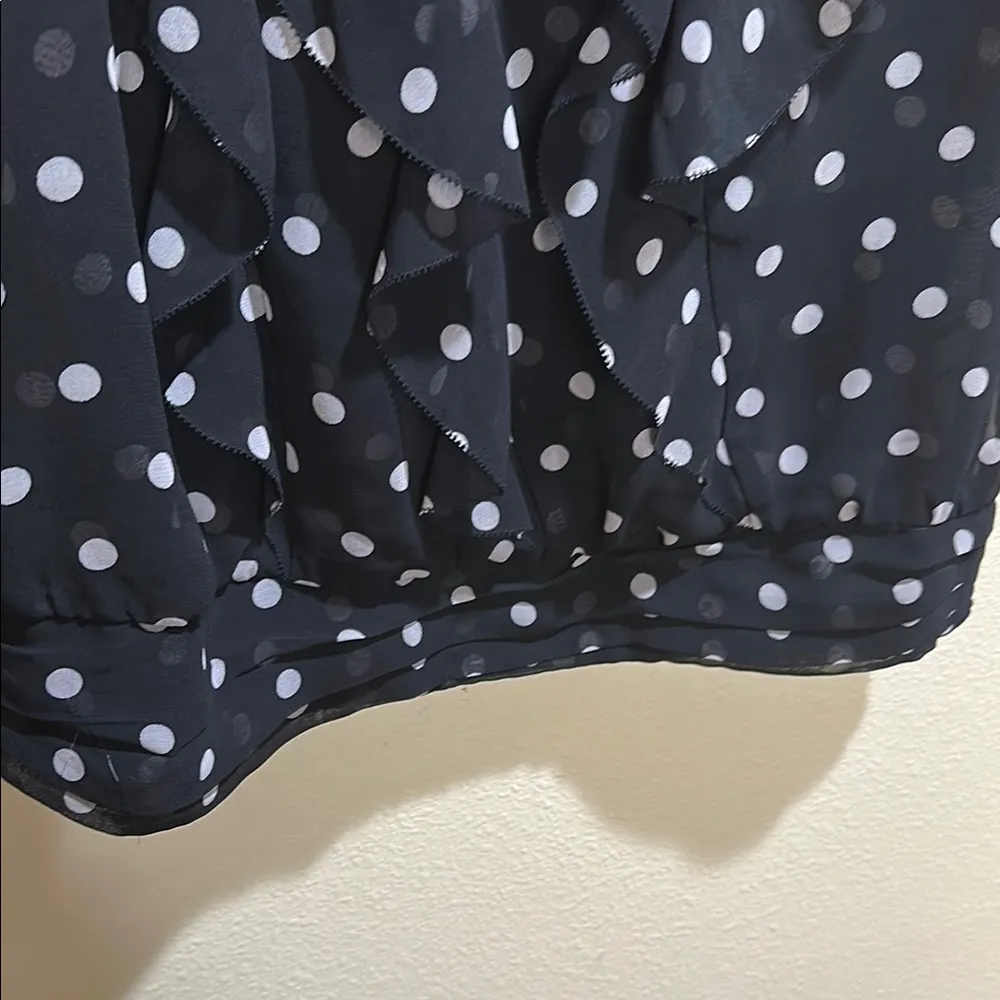 White House Black Market Size Small Black and White Polka Dot Ruffled Tank Top - Image 4