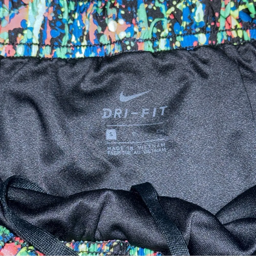 Nike Dri FIT Tempo Small Running Shorts Blue Neon Paint Splatter Trim Y2K - Image 5