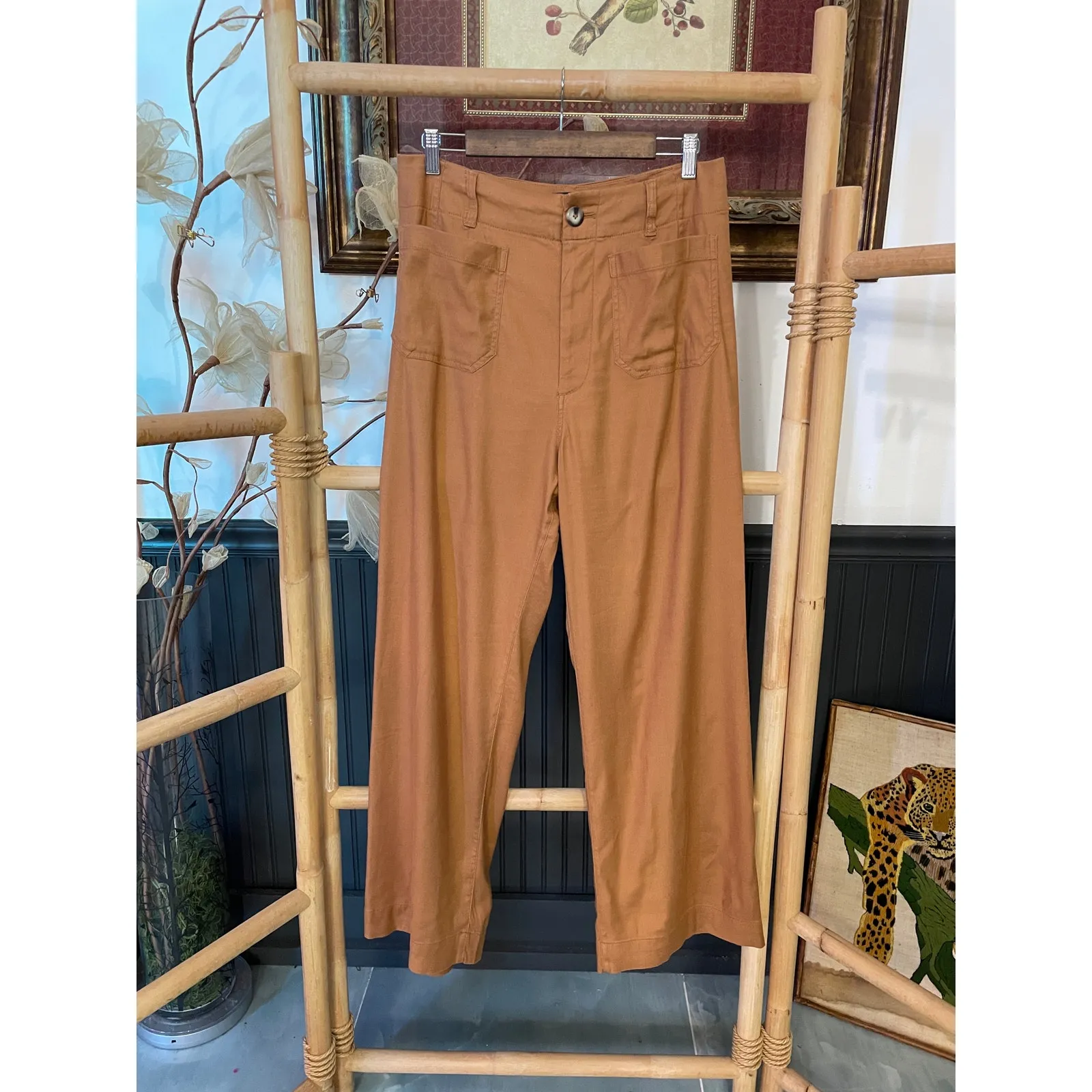 Anthropologie Maeve Colette Pants 30T Camel Linen Blend Wide Leg Size 30 - Image 4